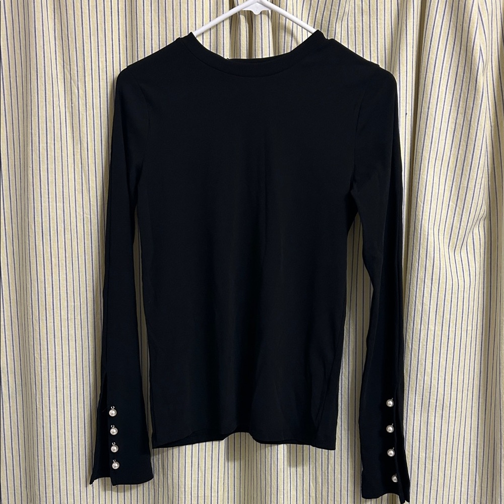 Zara Chic Black Long Sleeve Top with Button Details